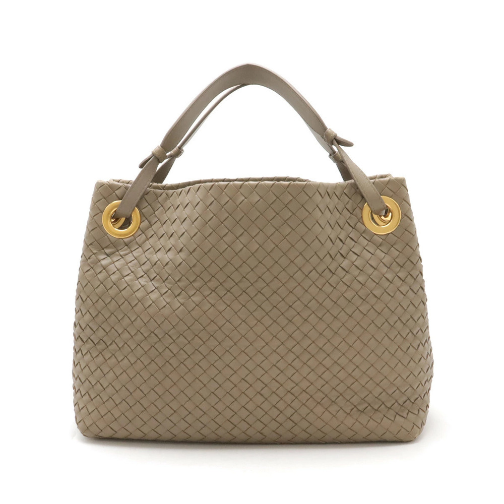 BOTTEGA VENETA Intrecciato Tote Bag Shoulder Leather Greige Gray